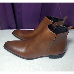 Men Point Toe Ankle Boots Chelsea Zip High Top Faux Brn Leather Shoe Plus Sz 50
